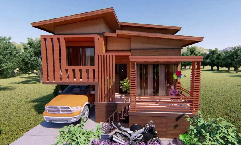 Foto Desain Rumah Minimalis Sederhana 2 Lantai Dengan Balkon Kayu